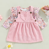 Baby Suspender Skirt Outfit Girls' Printed Top Siamese Triangle Romper Two-piece Corduroy Skirt